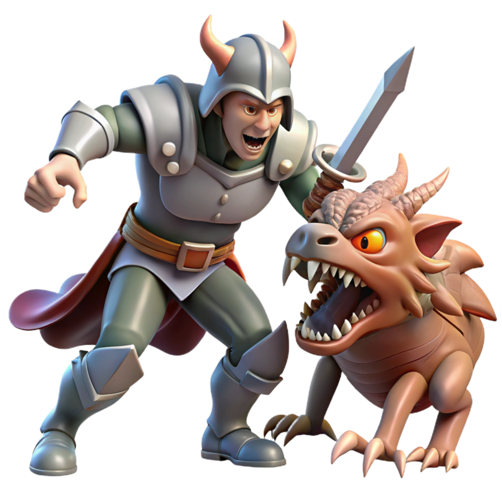 dramatic extraordinary A courageous knight battling a grotesque monster, dramatic lighting, fantasy art style exclusive png