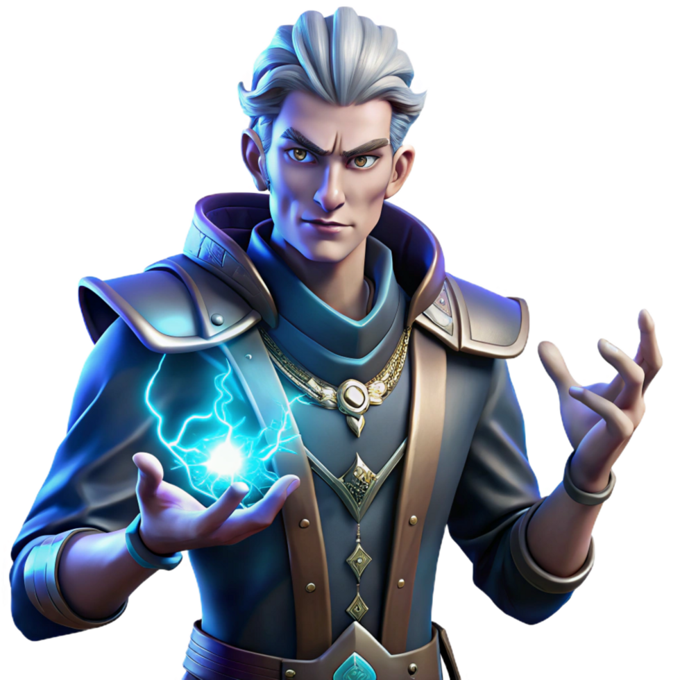 magnificent romantic impressionist Portrait of a powerful sorcerer with glowing hands and intricate tattoos, their expression focused and intense, lit by crackling bolts of magical energy artisan png