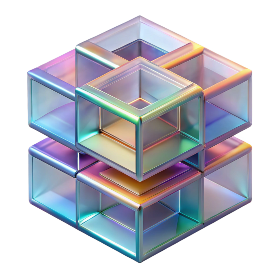 majestic renaissance A complex, layered structure of translucent, geometric forms, refracting light in a spectrum of colors, in a futuristic, minimalist style exclusive png