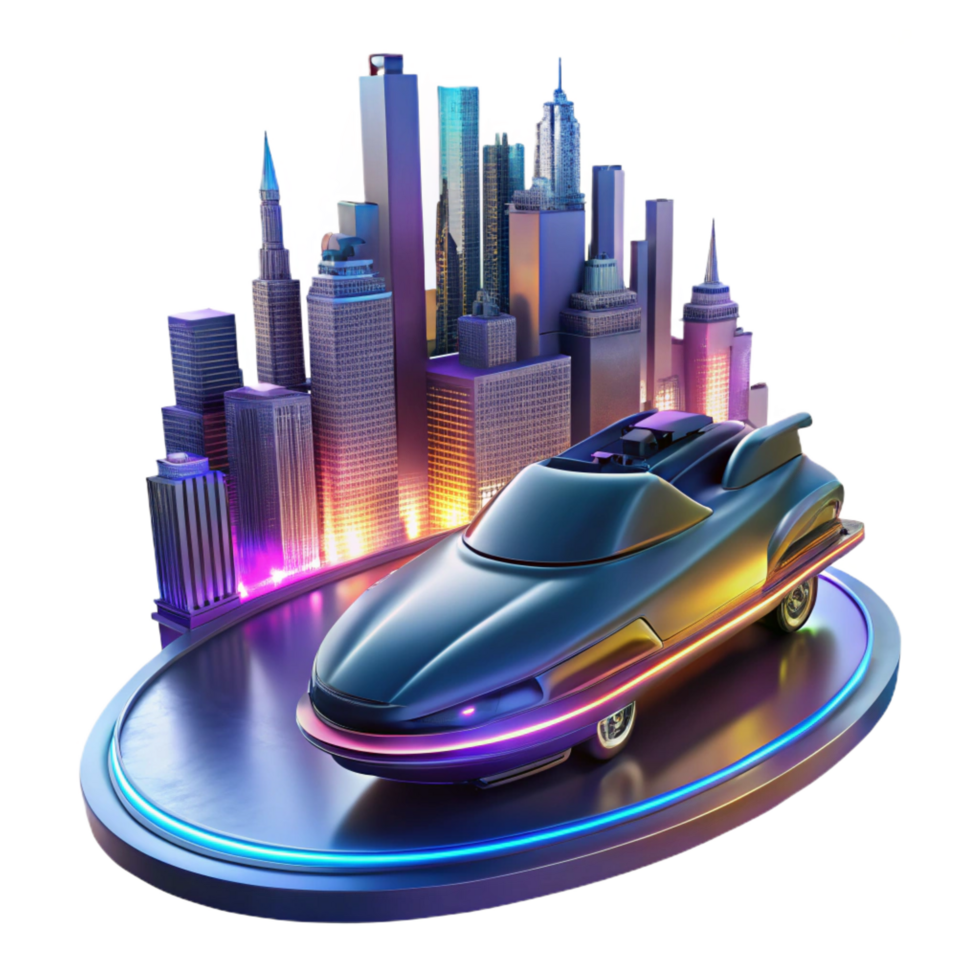 stunning nostalgic gothic A futuristic hovercar racing through a neon lit cityscape at night, trails of light streaking behind it, rendered in a hyperrealistic, cinematic style masterfully captured png