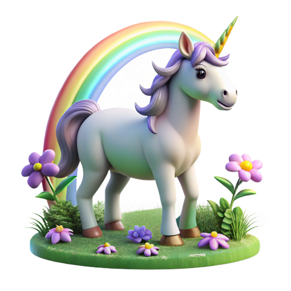 remarkable nordic A majestic unicorn grazing in a meadow of wildflowers, its horn emitting a soft, ethereal glow, under a rainbow. Dreamlike style detailed png