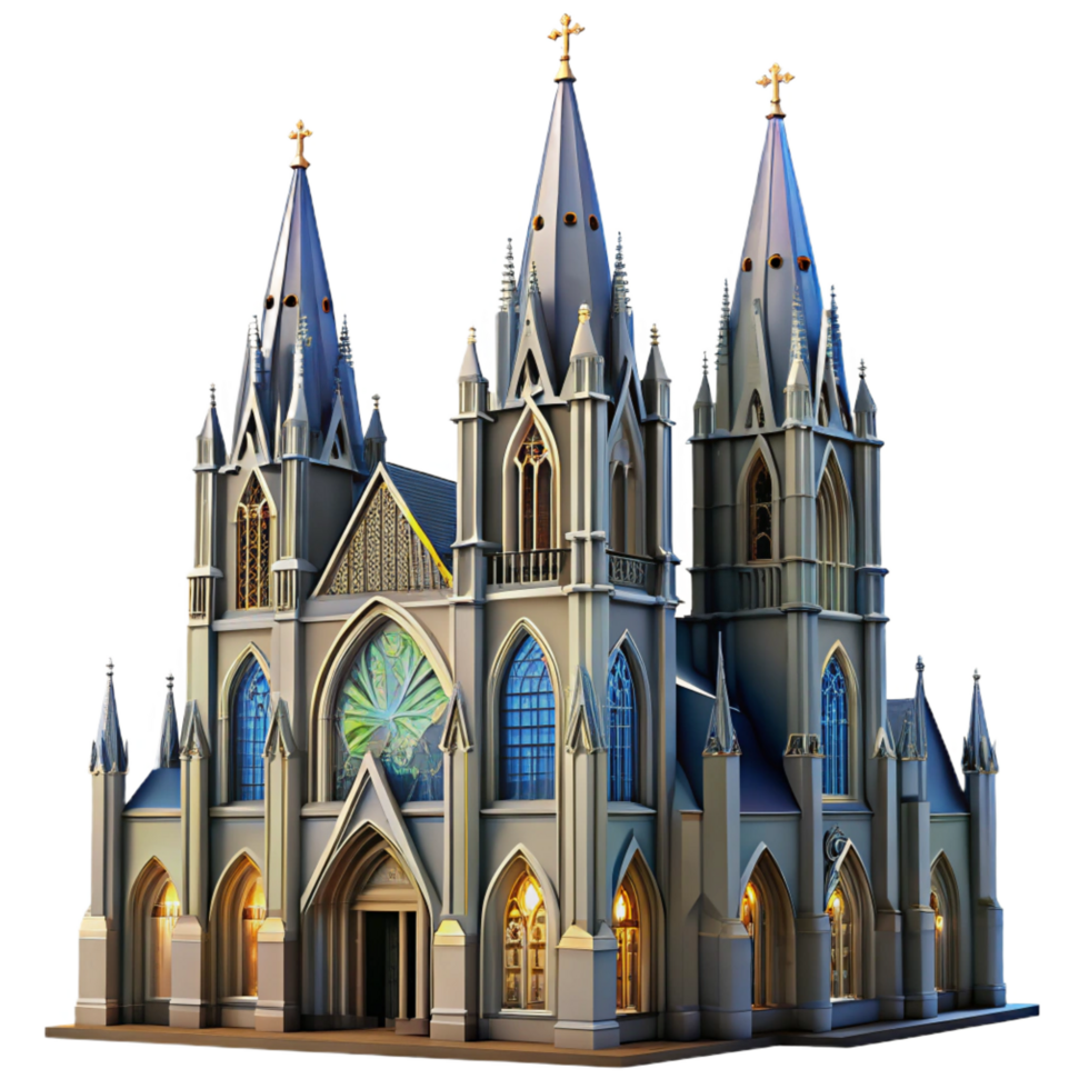 dramatic sumptuous A towering Gothic cathedral with stained glass windows, dramatic lighting, intricate architectural details, soaring arches, sense of awe and reverence ultra HD png
