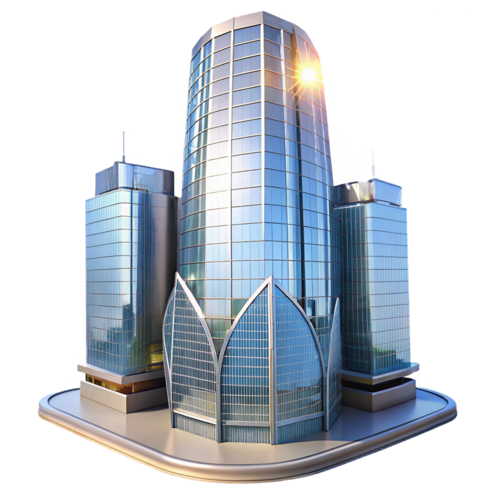 dazzling distinguished A towering skyscraper made entirely of glass, reflecting the surrounding cityscape, bright sunlight, modern architecture, sense of transparency and innovation png