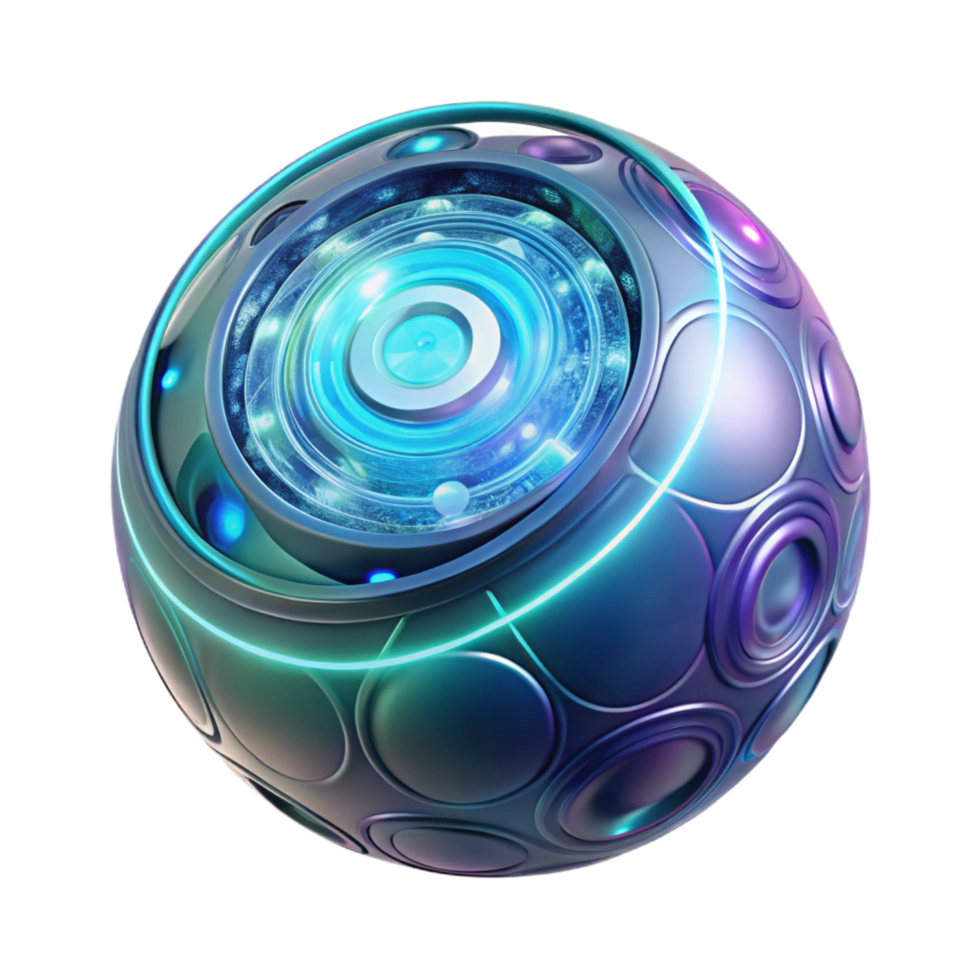 gorgeous memorable A levitating sphere emitting holographic data projections, intricate patterns swirling around it, illuminated by internal glowing light, in a futuristic, abstract style png
