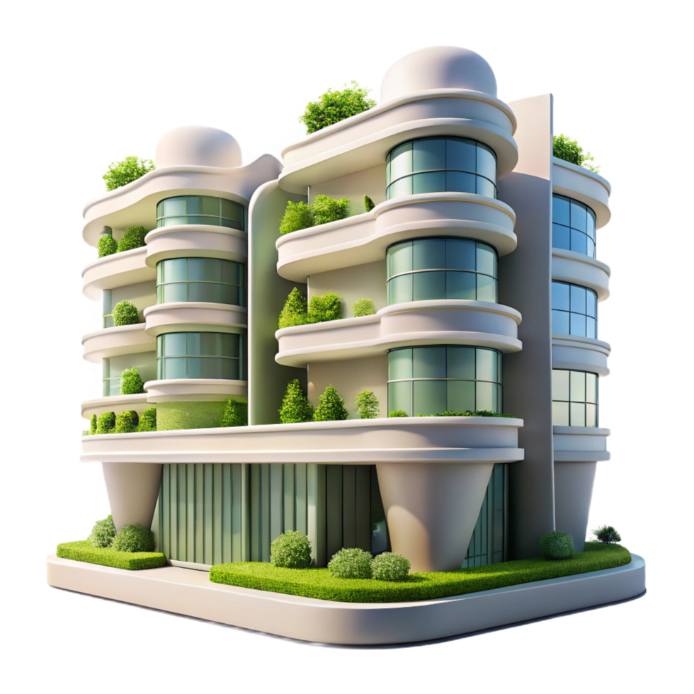 unforgettable urban A futuristic apartment complex with vertical gardens, sleek design, sustainable architecture, bright sunlight, utopian, studio quality png