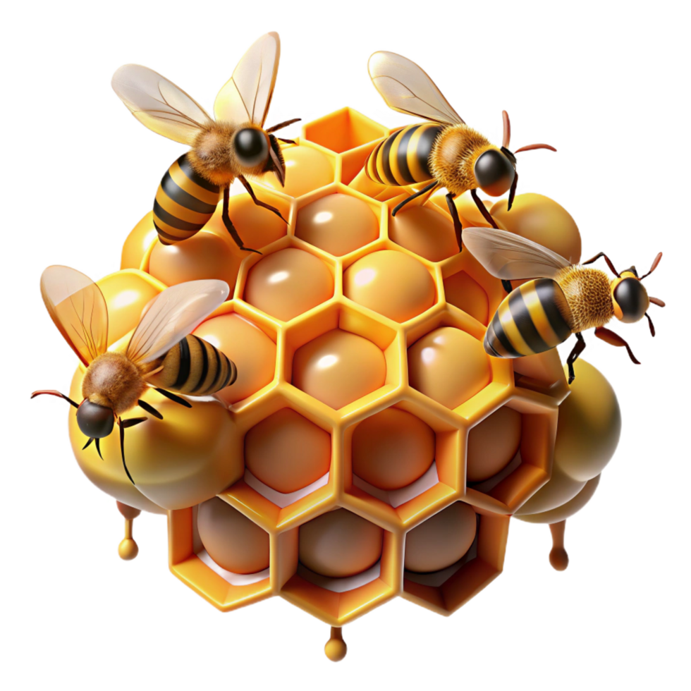 stunning classic A swarm of honeybees buzzing around a honeycomb, golden light, macro photography style elite png