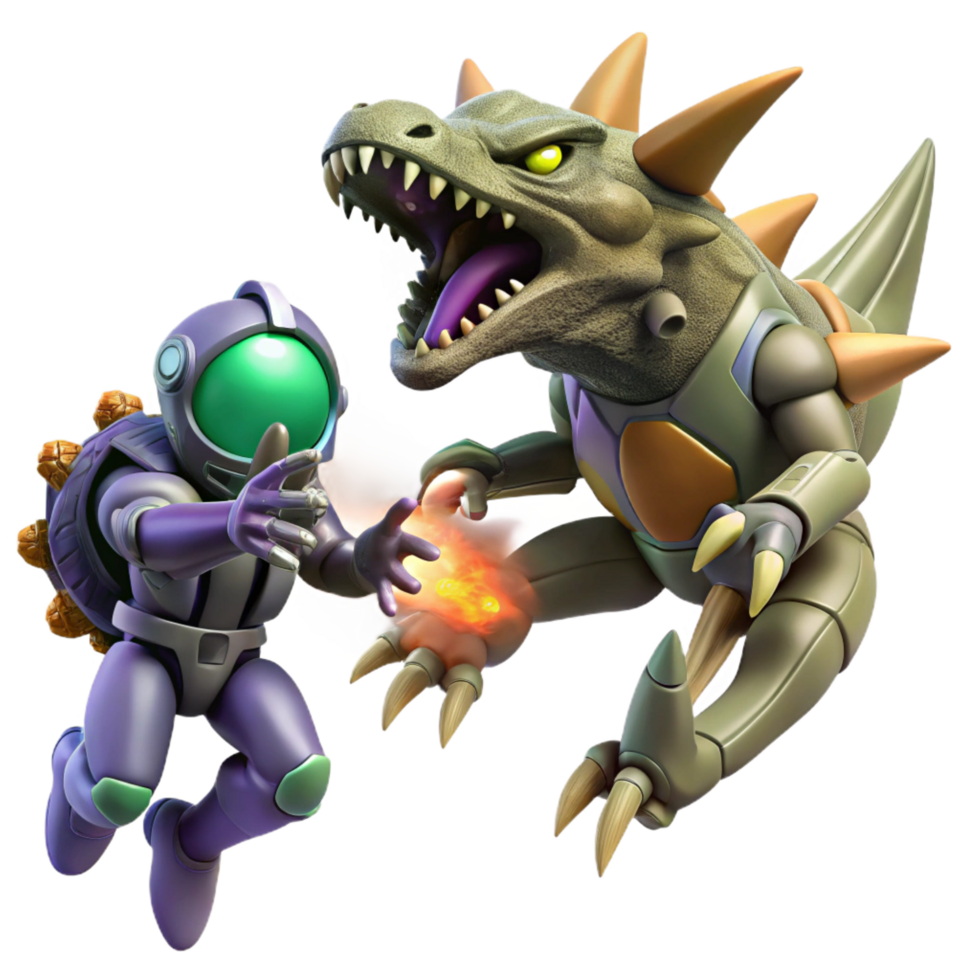playful majestic A spaceship battling a giant space creature, dynamic action, anime style handcrafted png