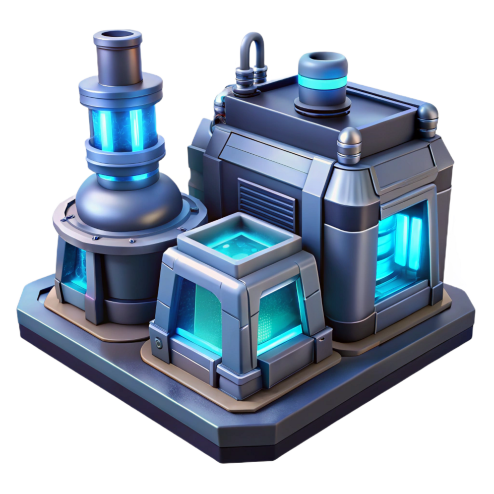 captivating distinctive A futuristic power plant, glowing energy cores, complex machinery, dark, moody lighting, sci fi style png