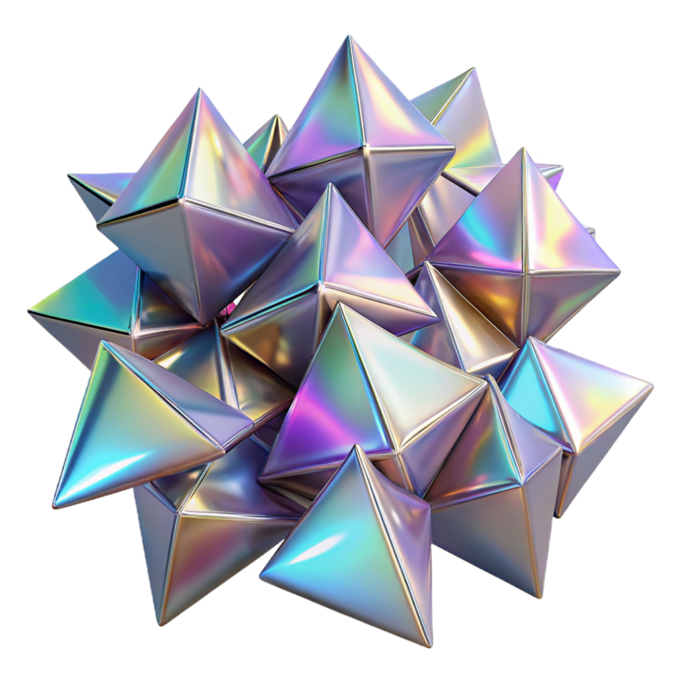 extraordinary timeless A field of tessellated, holographic triangles, shifting and morphing under a pulsating, strobe like light. Glitch Art style png