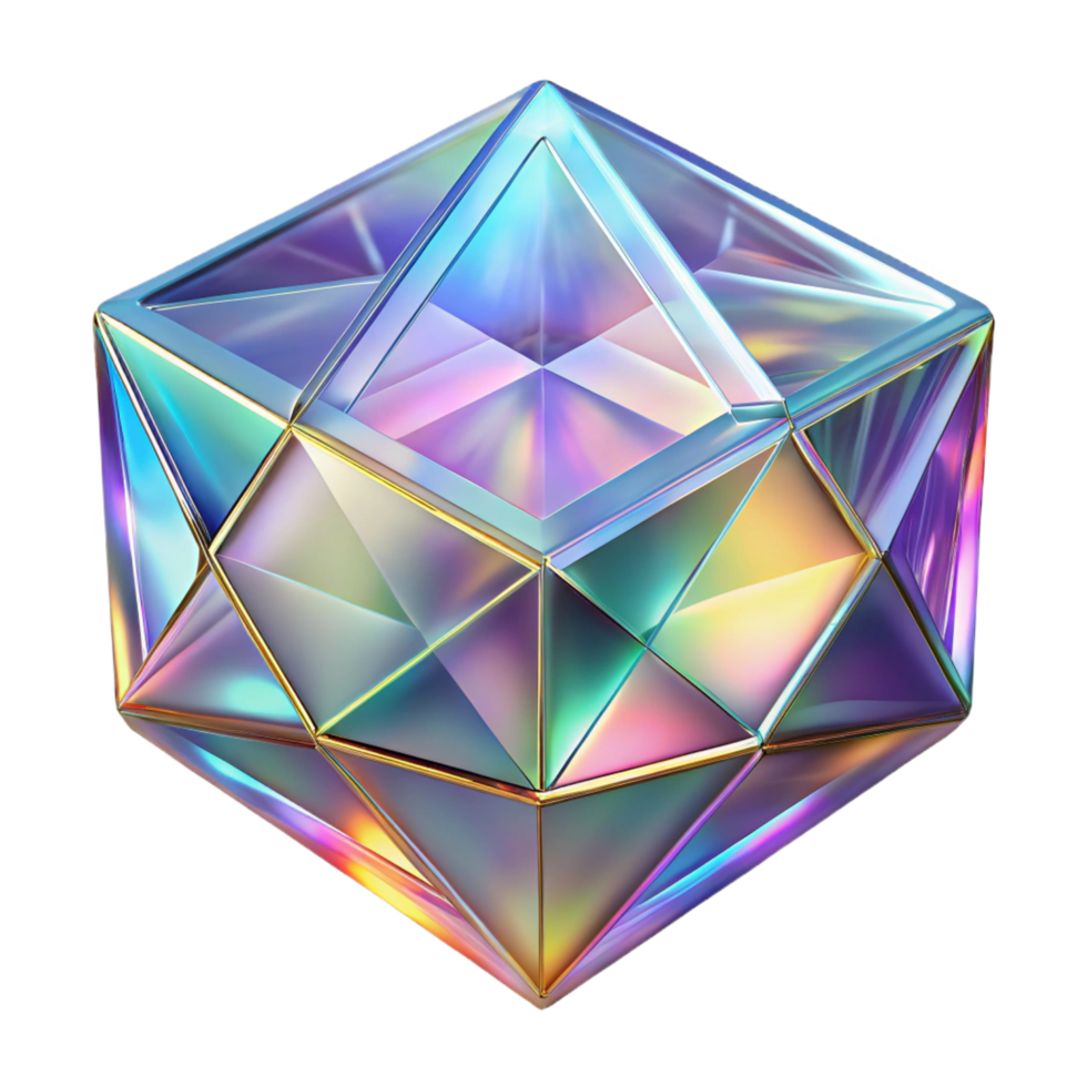 sumptuous joyful creative A field of translucent, geometric prisms refracting light in a mesmerizing pattern, in a crystalline, optical art style museum quality png
