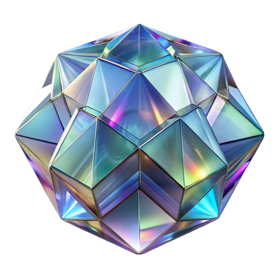 calm serene A field of translucent, geometric prisms refracting light in a mesmerizing pattern, in a crystalline, optical art style artisan png