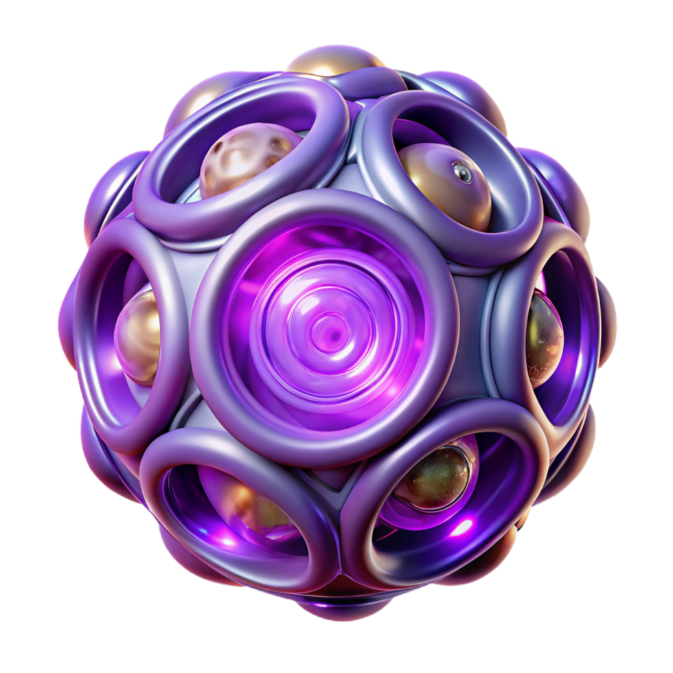 radiant exceptional A quantum computer core, pulsing with energy, complex geometric patterns swirling within its transparent shell, illuminated by ethereal purple light, in a realistic style png