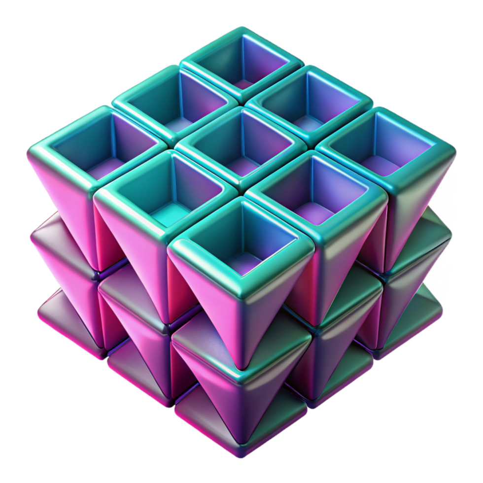 nostalgic extraordinary A dynamic field of tessellating geometric shapes in vibrant magenta and cyan, with a high contrast, neon like glow and a grainy film texture overlay professional png