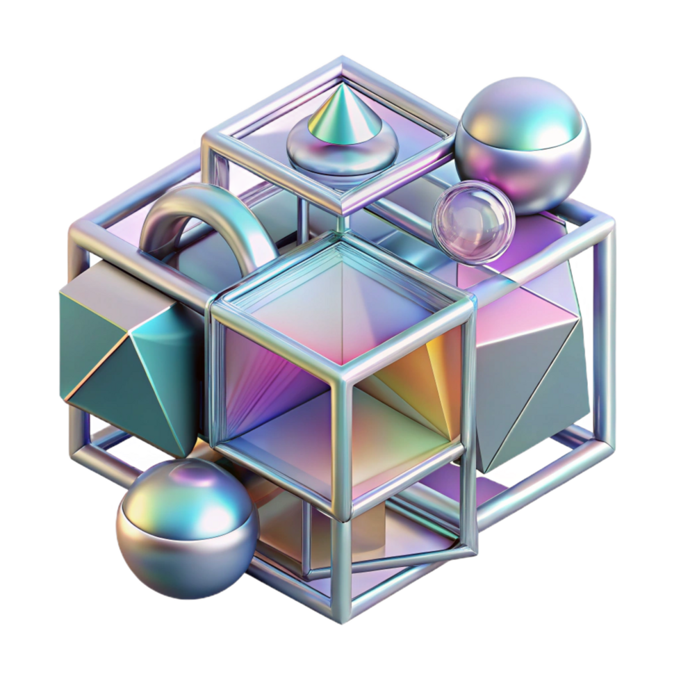 gorgeous urban A complex, layered composition of geometric shapes and lines, with a holographic texture and a shifting color scheme. Ray tracing sharp png