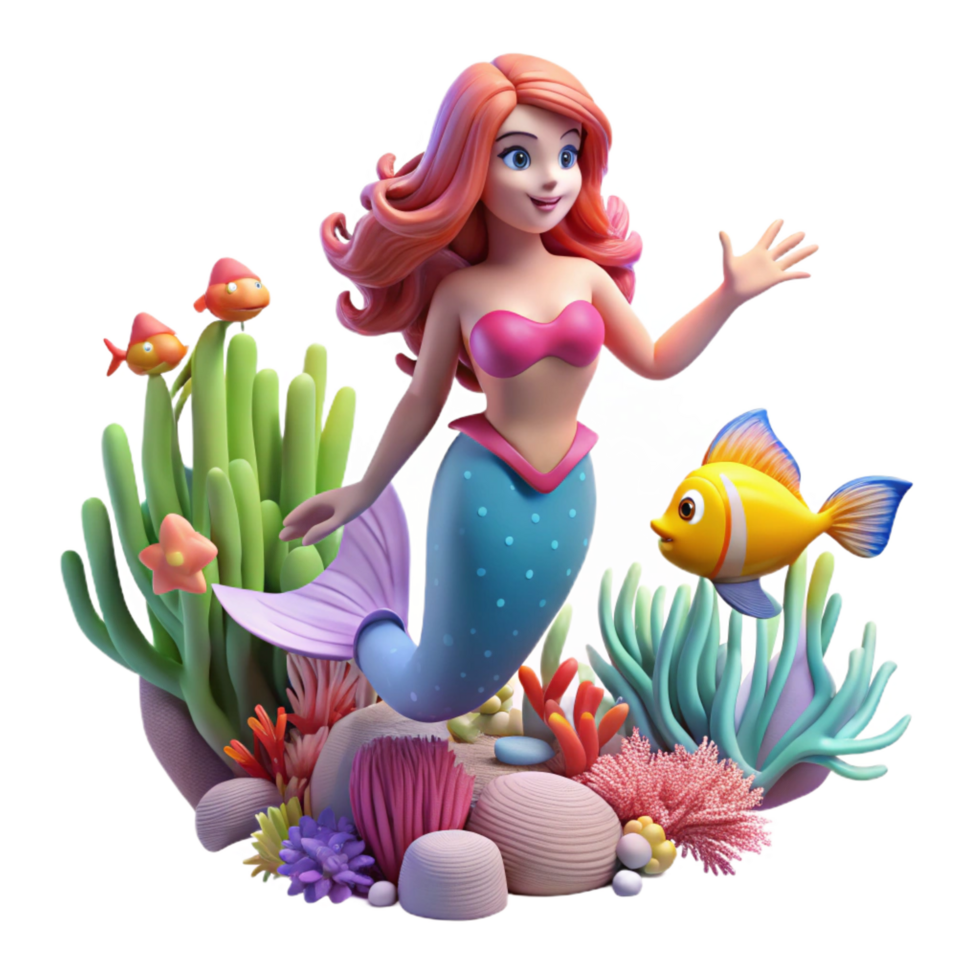 captivating memorable A graceful mermaid swimming through a coral reef teeming with colorful fish, underwater lighting, in a vibrant underwater photography style png
