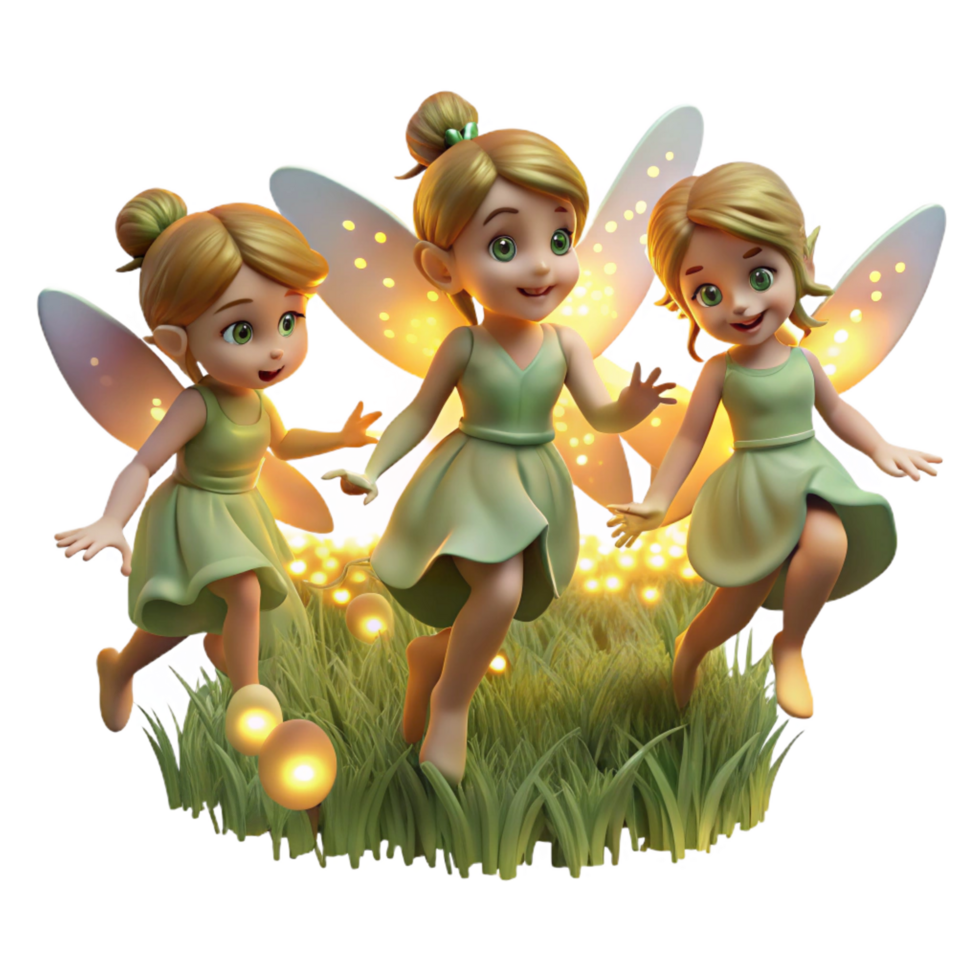 splendid impressionist A group of fairies flying through a field of fireflies, magical bioluminescent lighting, in a whimsical dreamlike style top tier png
