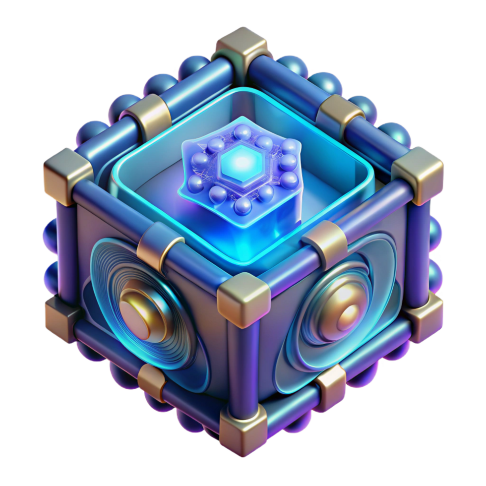 majestic abstract A quantum computer core, glowing with energy, complex geometric shapes and fractal patterns, dark background, abstract style perfect clarity png