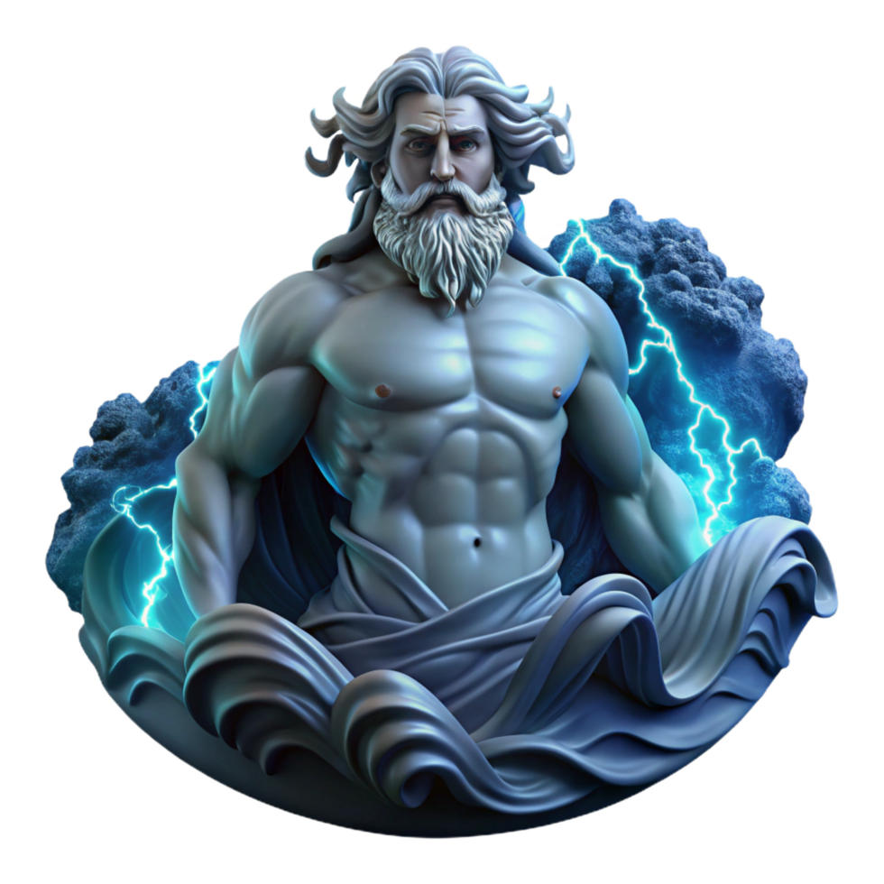 extraordinary nordic Poseidon commanding a tempestuous sea, dark and stormy lighting, dramatic realism style artisan png
