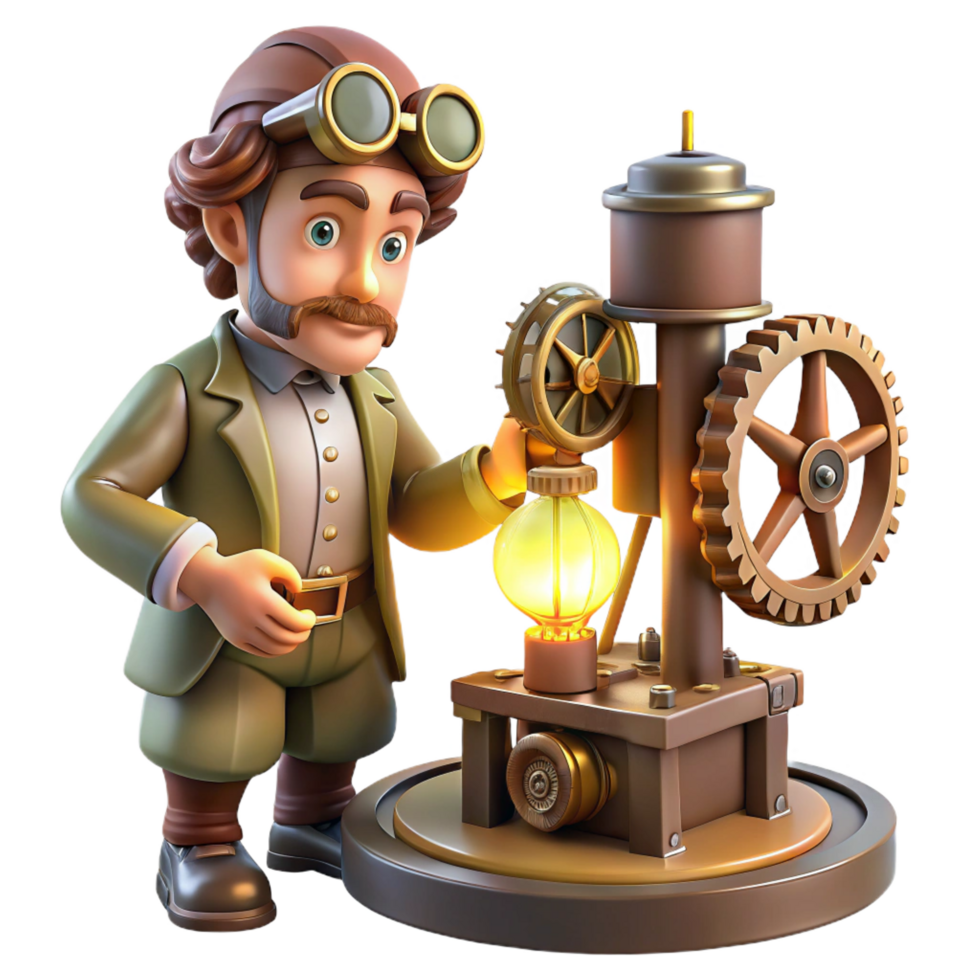 signature coastal A lone steampunk inventor, tinkering with a complex clockwork device in a dimly lit workshop, illuminated by flickering gaslight, in a gritty, realistic style high resolution png