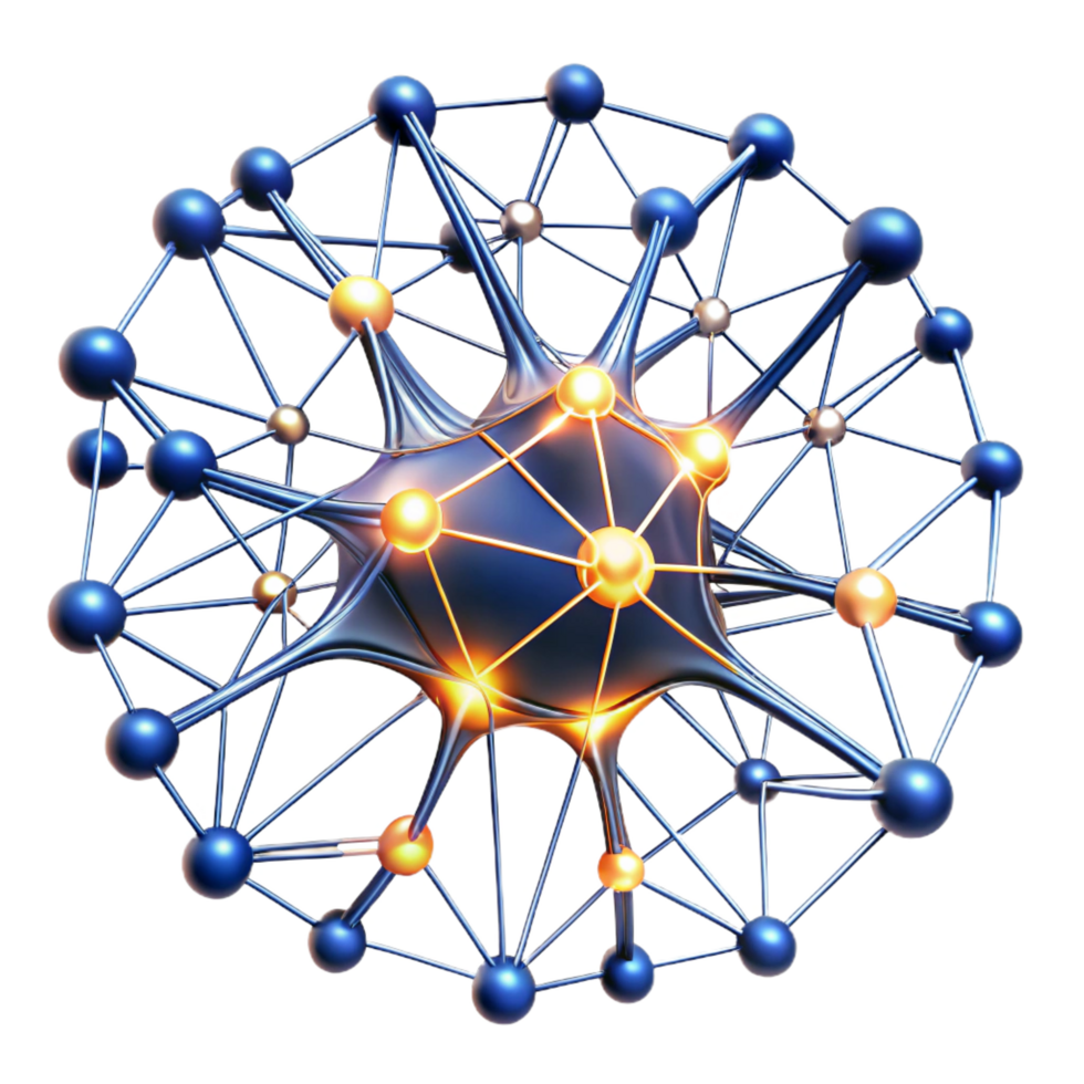 notable art deco An intricate web of interconnected neurons, firing with electrical impulses, visualized as glowing lines and nodes perfect clarity png