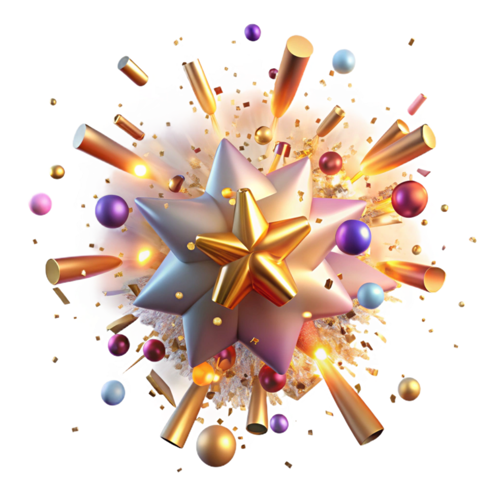 captivating rare A chaotic explosion of glitter and confetti, illuminated by a bright, festive light source png