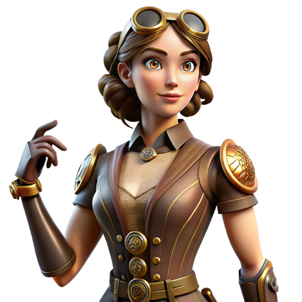 intense elegant A portrait of a steampunk woman with intricate clockwork prosthetic arm, wearing a velvet and brass corset, soft, diffused lighting, art deco style top tier png