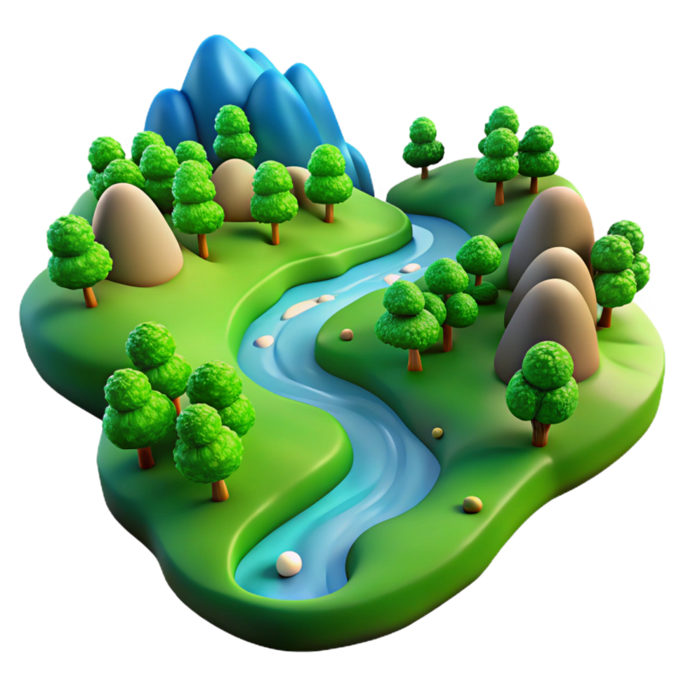 wonderful signature A winding river through a lush green valley, aerial view, vibrant and colorful style png