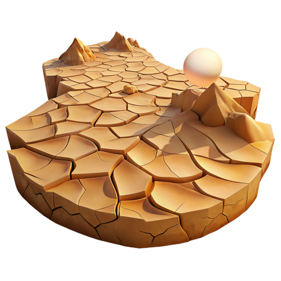 dreamy pristine A cracked earth desert landscape, harsh midday sunlight, photorealistic and desolate style premium png