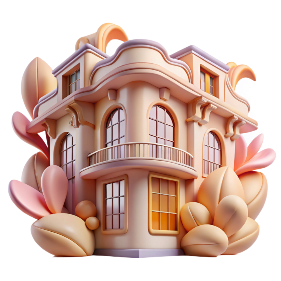 melancholic breathtaking An Art Nouveau apartment building with flowing lines and floral motifs, soft morning light, illustration style detailed png