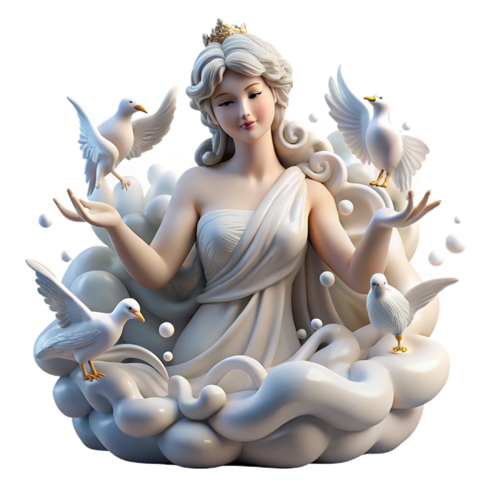 passionate radiant A beautiful Aphrodite emerging from the sea foam, surrounded by doves, classical Greek style, soft, ethereal lighting crisp png