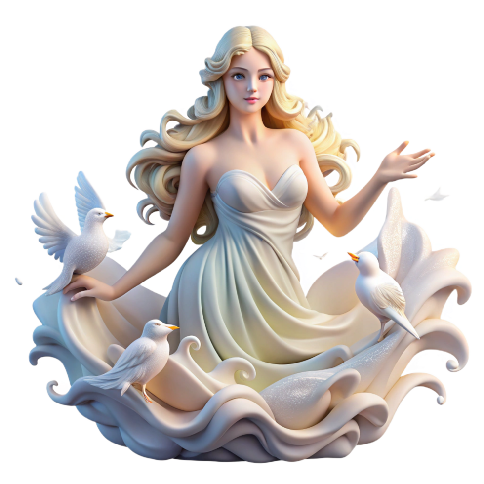 serene nostalgic geometric A beautiful Aphrodite emerging from the sea foam, surrounded by doves, classical Greek style, soft, ethereal lighting genuine png