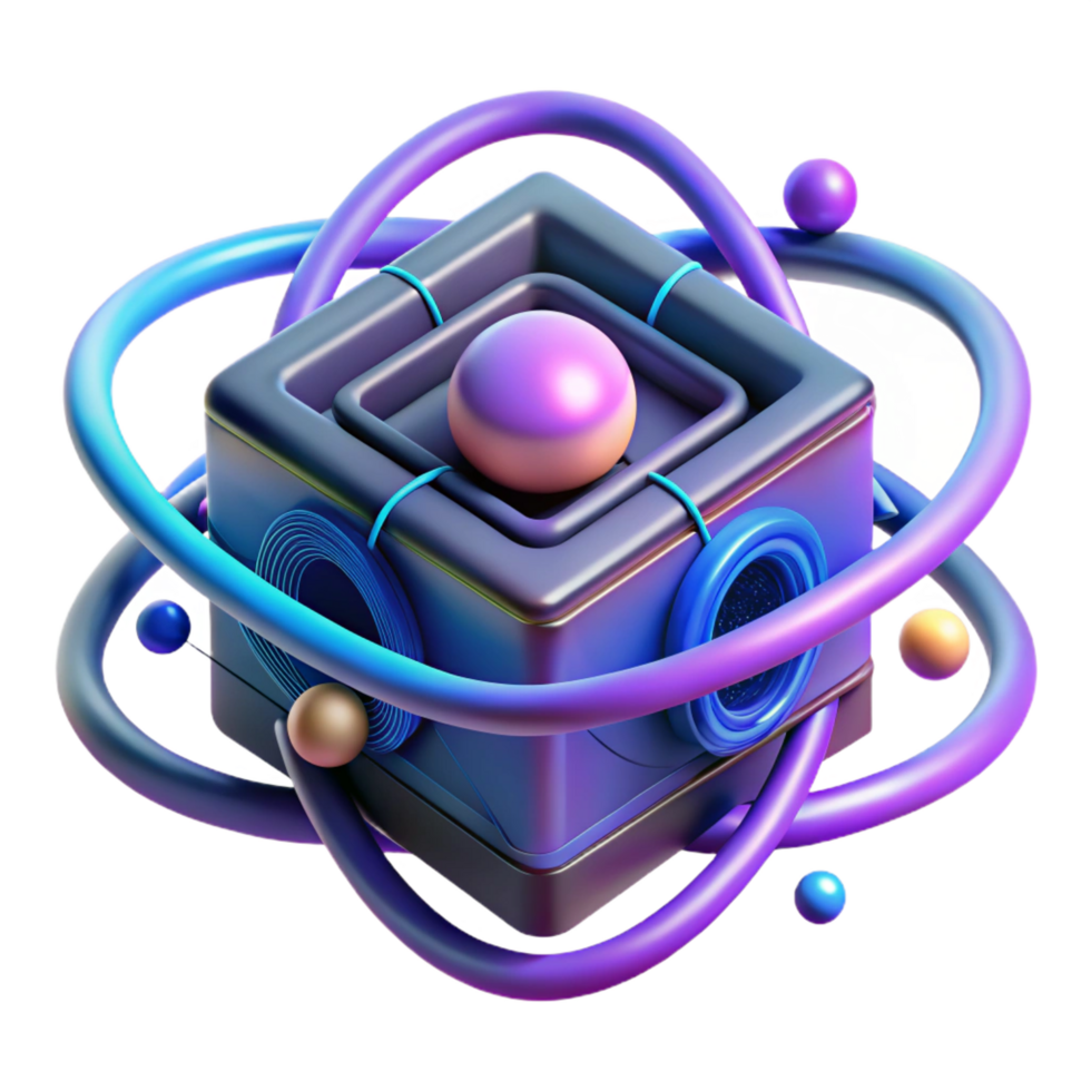 unparalleled contemporary A quantum computer processing complex data, swirling particles of light representing information flow, neon lighting, abstract style high quality png