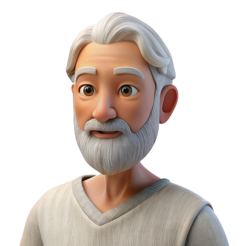 impressive renaissance Portrait of an elderly man with weathered skin and a long white beard, wearing a simple linen tunic, lit by soft, diffused natural light 4K png