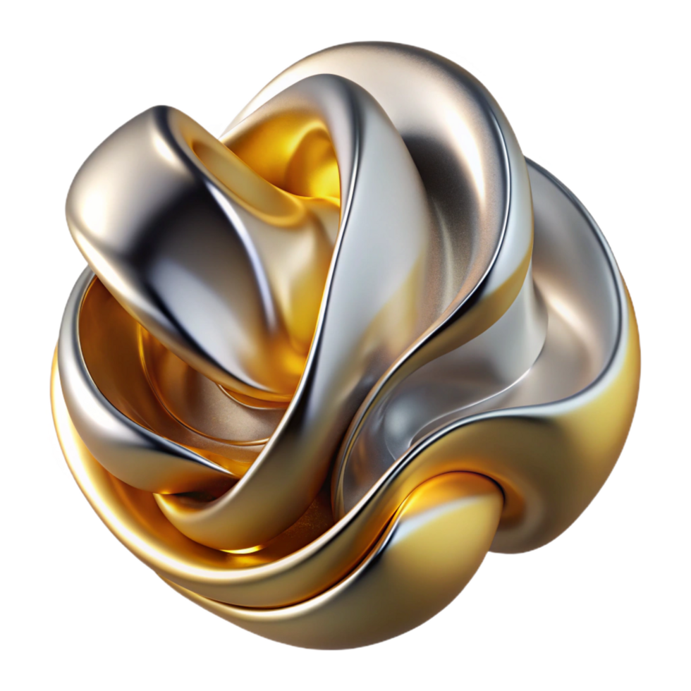 rare tropical A flowing, liquid metal sculpture, in shades of chrome and gold, with high contrast, studio lighting, reflecting abstract shapes sharp png
