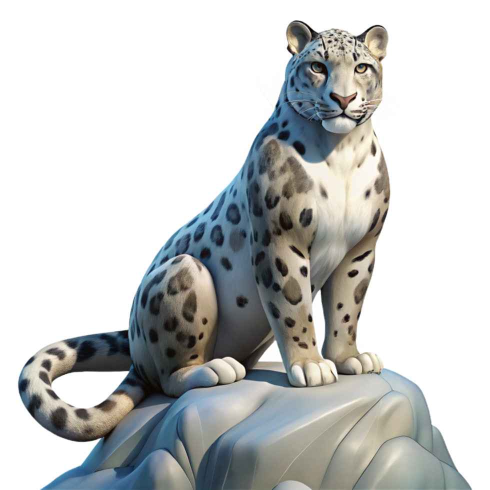 impressive exemplary A majestic snow leopard perched atop a Himalayan peak, wind whipping through its fur, rendered in a hyperrealistic style with dramatic, chiaroscuro lighting png