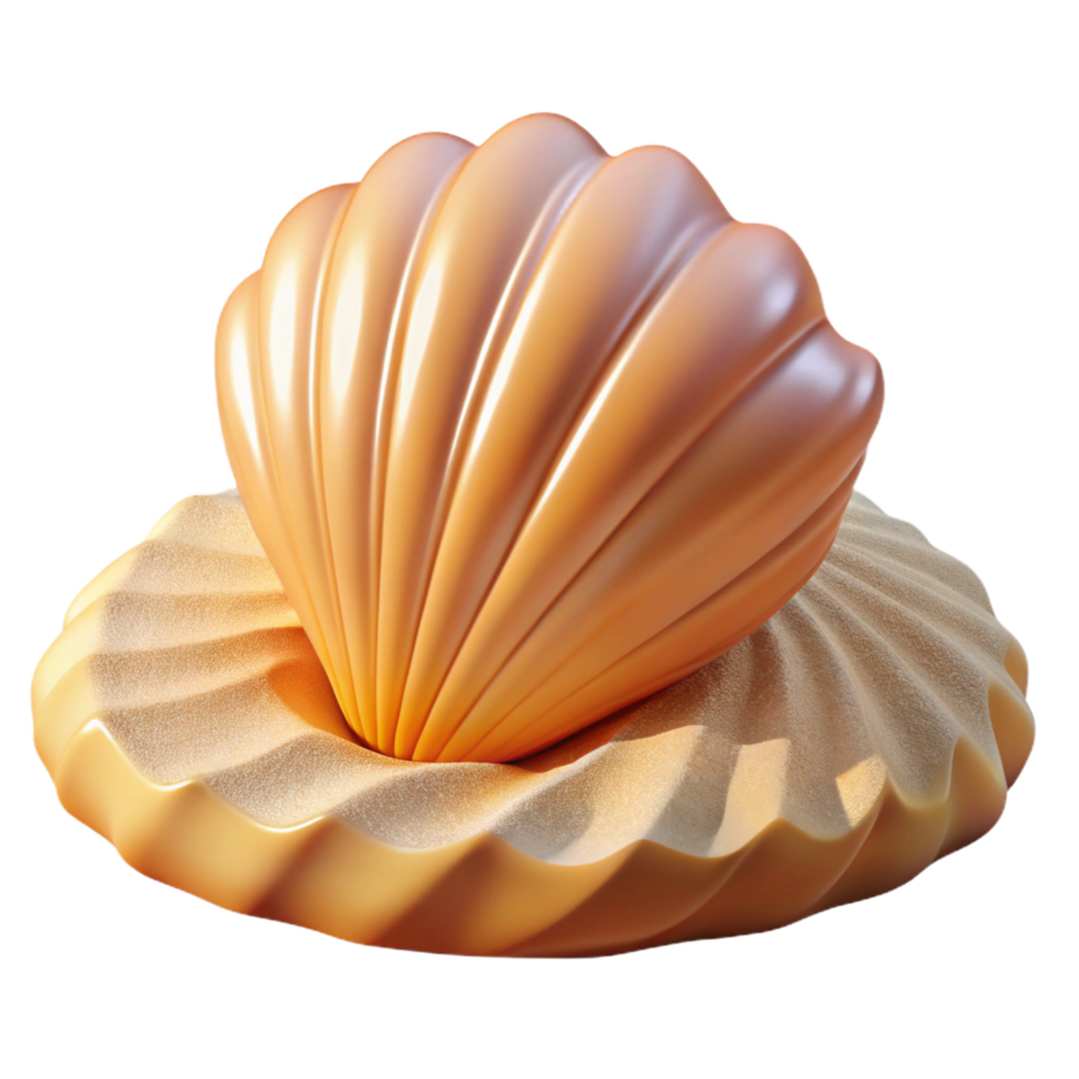 captivating standout A single, perfect seashell on a white sandy beach, bright midday sun, realistic and detailed, product photography style png