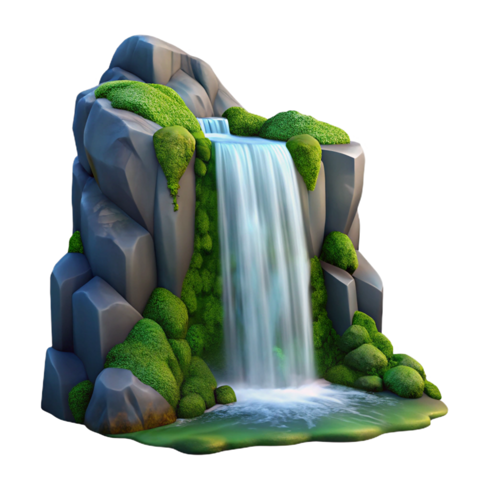 striking minimalist A serene, waterfall cascading down a mossy cliff face, dappled sunlight, nature photography style original png