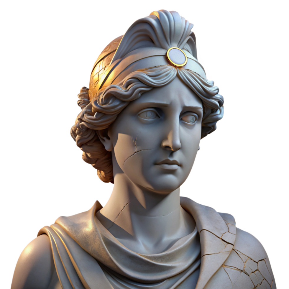 celebrated mid century A stoic, marble statue of Athena, weathered and cracked, lit by a single shaft of moonlight, Neoclassical style, authentic png