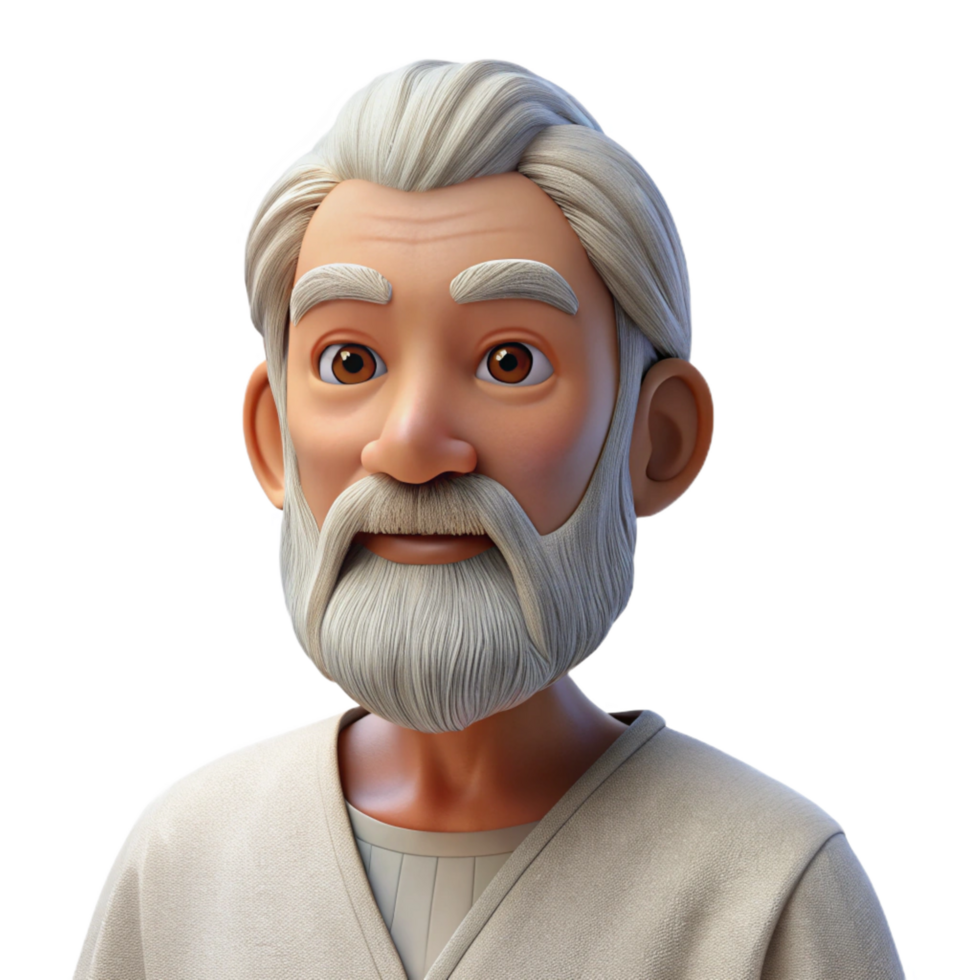 calm extraordinary Portrait of an elderly man with weathered skin and a long white beard, wearing a simple linen tunic, lit by soft, diffused natural light refined png