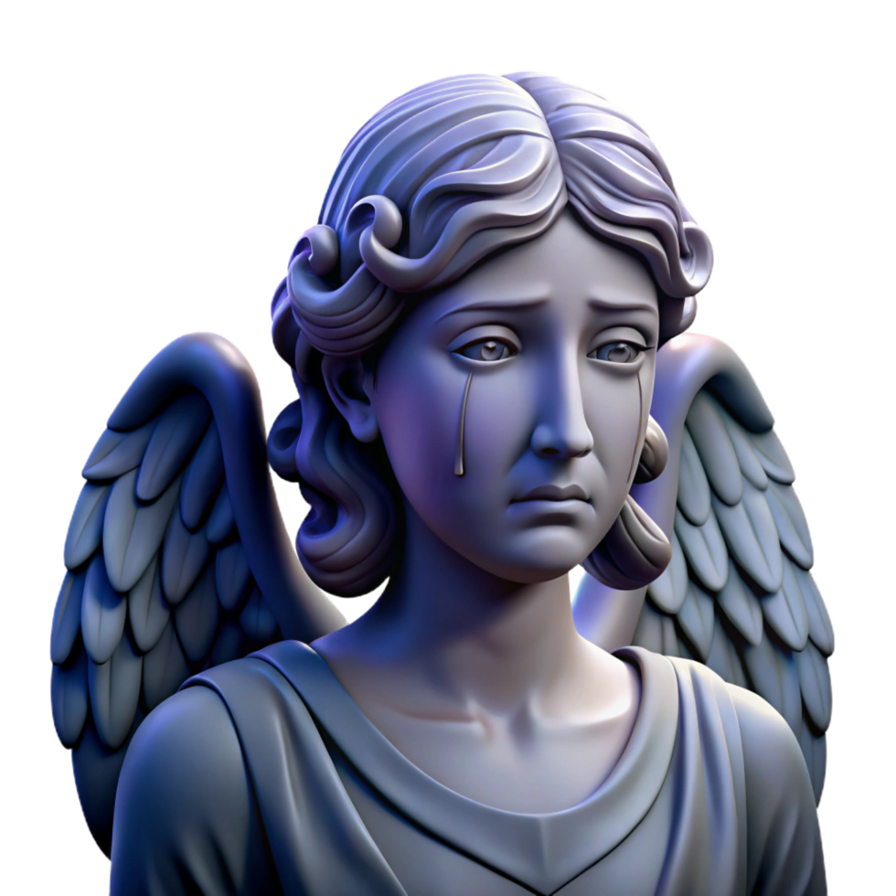 calm spectacular Portrait of a weeping angel statue, moonlight, gothic style 4K png