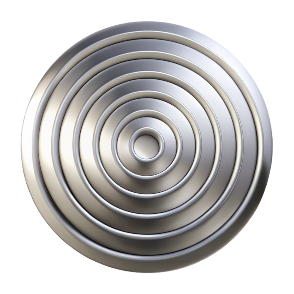 distinctive gothic A series of concentric circles, radiating outwards, with a metallic sheen, in a futuristic, minimalist style fine detail png