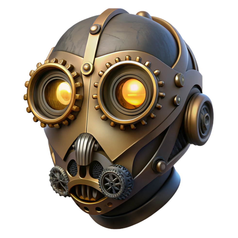 vibrant exceptional A mysterious steampunk mask, intricate gears and lenses, concealing the wearer s identity, dramatic chiaroscuro lighting, gothic style png