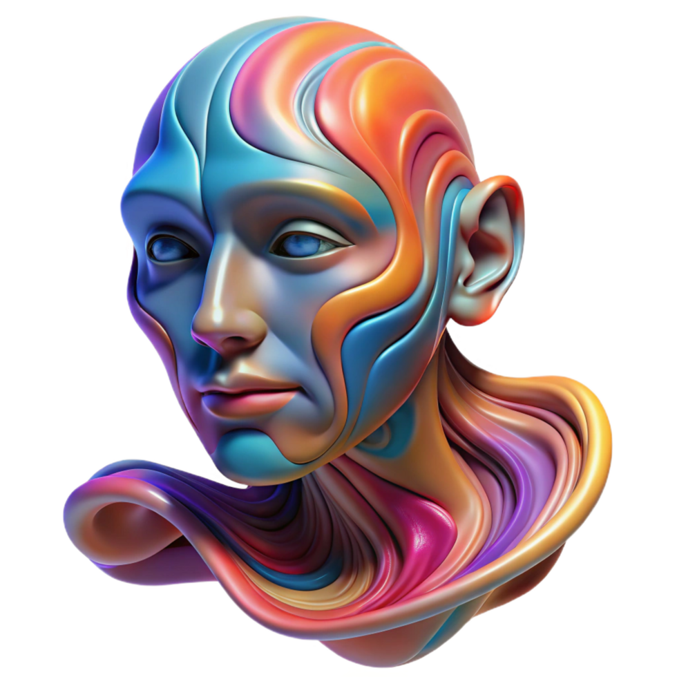 elegant renaissance An abstract interpretation of a human face, formed by swirling brushstrokes of vibrant acrylic paint, softly lit fine detail png