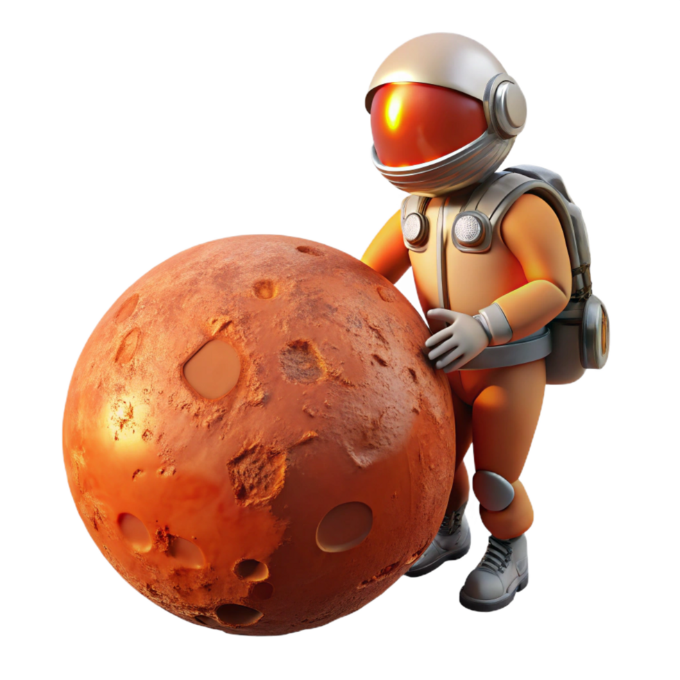 vibrant futuristic A lone astronaut, stranded on a desolate, rust colored planet, clutching a glowing orb, rim lit by a dying sun, painted in the style of a Moebius comic luxury png