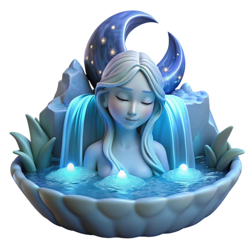 alluring dynamic contemporary A celestial nymph bathing in a moonlit waterfall, ethereal and glowing, Art Nouveau style, soft, blue lighting, artisan png