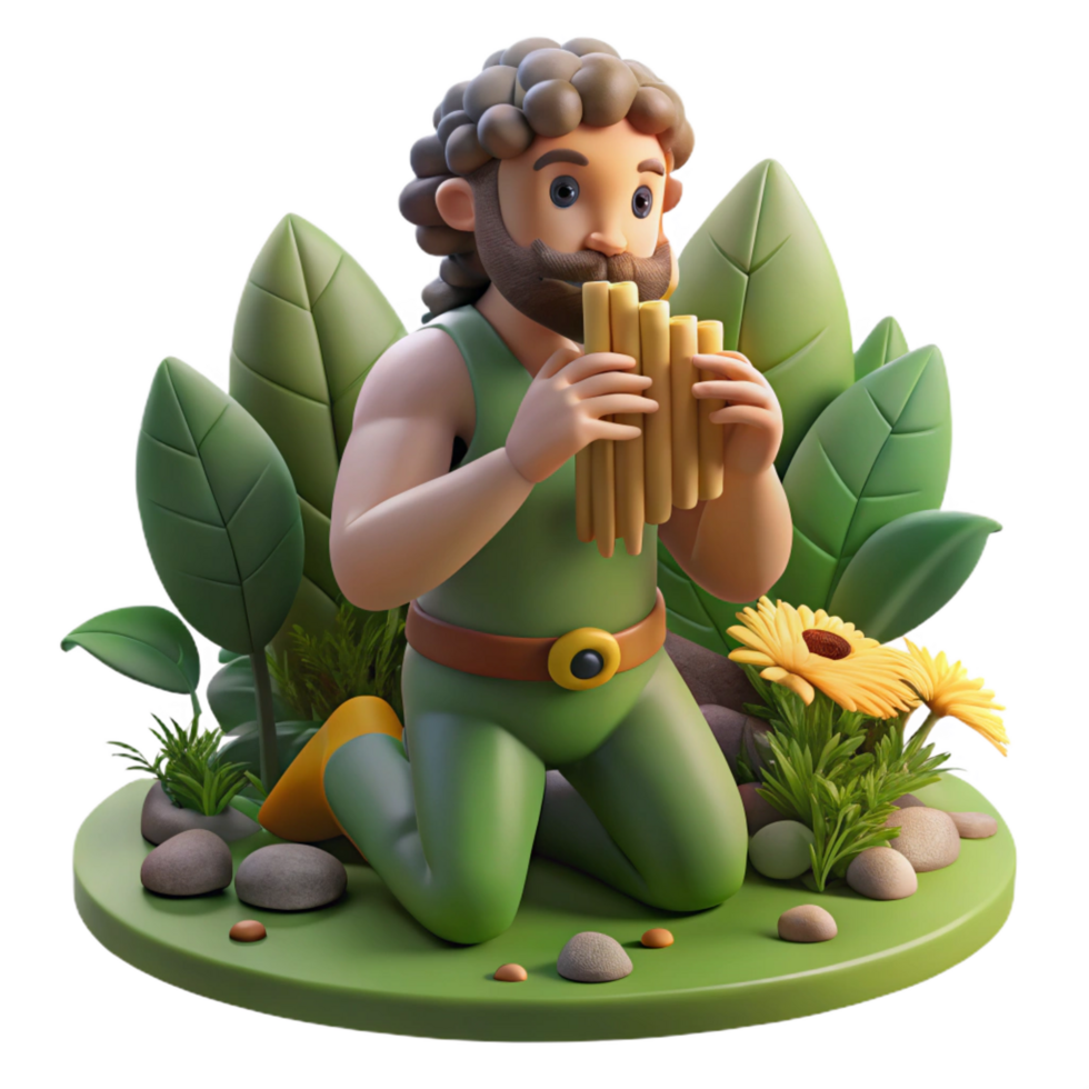 notable art deco Pan playing his panpipes in a sunlit forest glade, surrounded by nymphs, Impressionist style, soft, dappled lighting, flawless png