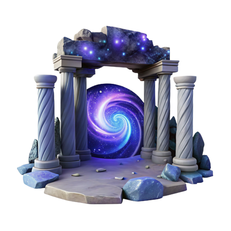 breathtaking contemporary A portal swirling with galaxies, surrounded by ancient ruins, ethereal lighting, matte painting, concept art, perfect clarity png