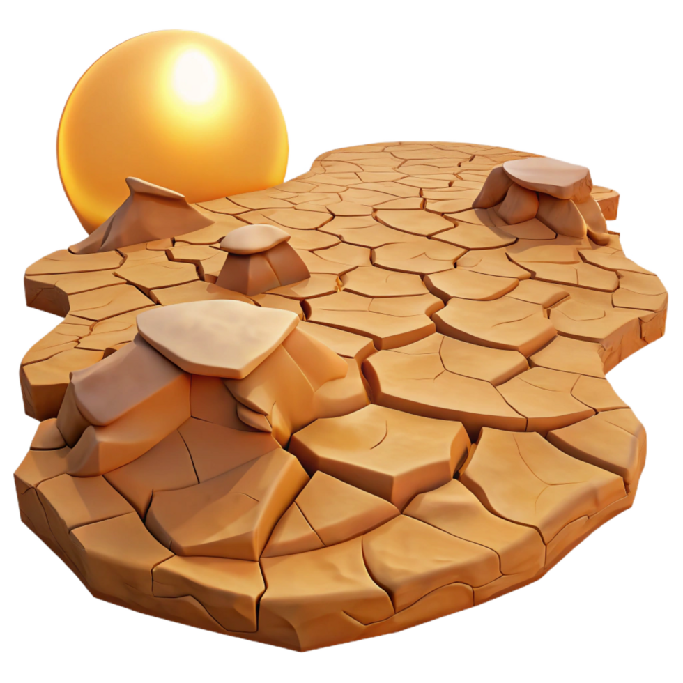 iconic futuristic A cracked earth desert landscape, harsh midday sunlight, photorealistic and desolate style 8K png