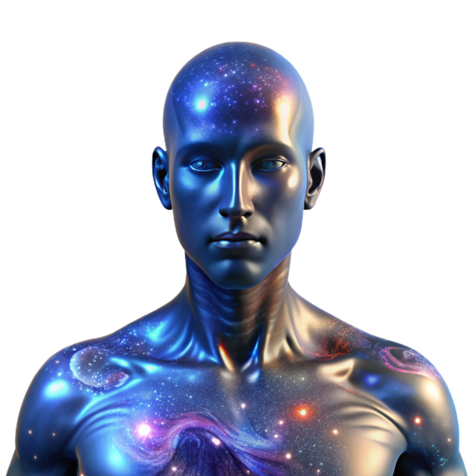 beautiful notable Portrait of an abstract humanoid form composed of swirling galaxies and nebulae, lit by the internal glow of the cosmos png