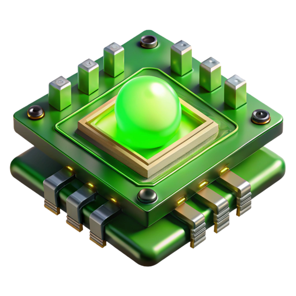 glorious peaceful renaissance A close up of a circuit board, its components intricately arranged, illuminated by a bright green light, rendered in a macro photography, technical style impeccable png